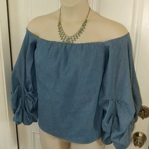 Sale! Petersyn McKenzie Indigo Denim Off Shoulde…